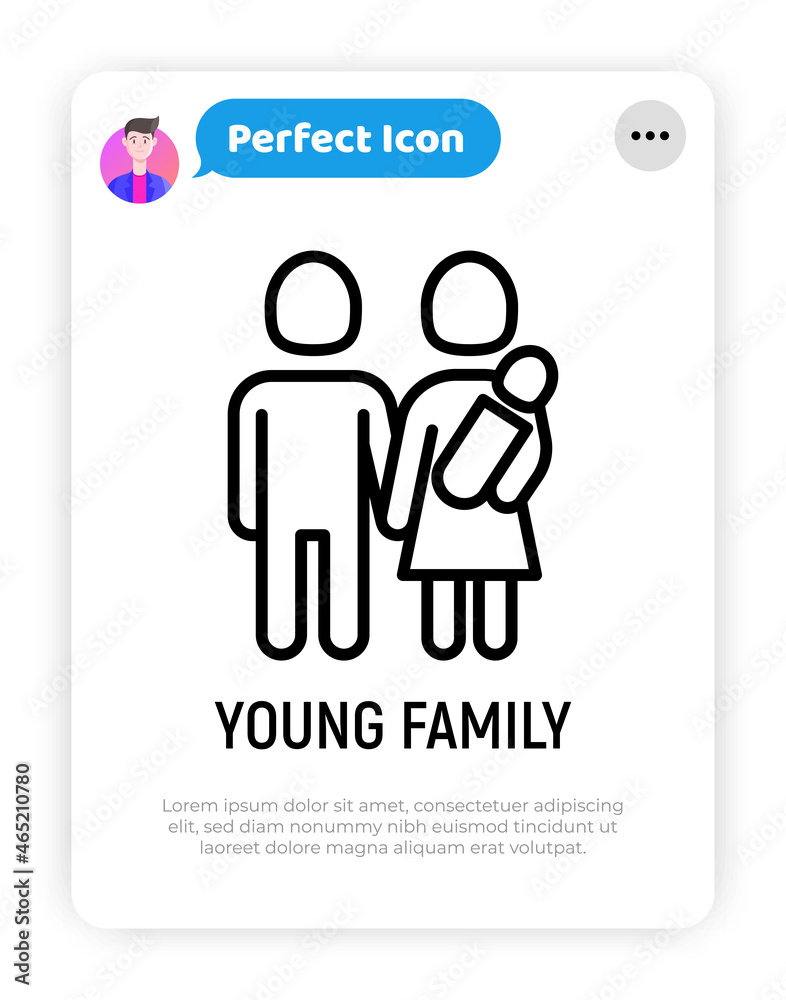 Silhouette of young family, man, woman and newborn thin line icon. Modern vector illustration. Silhouette of young family, man, woman and newborn thin line icon. Modern vector illustration.