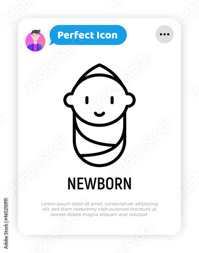 Smiling newborn thin line icon. Modern vector illustration.