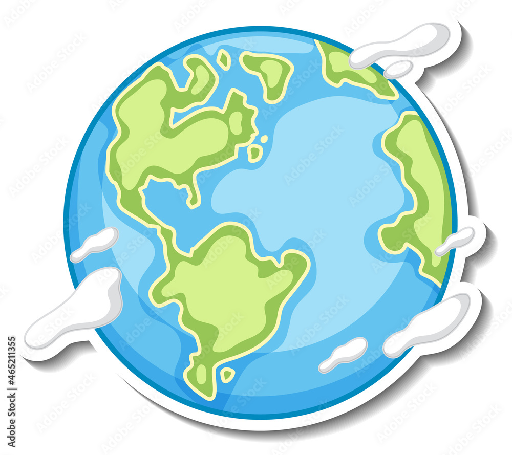 Earth globe cartoon sticker on white background Earth globe cartoon sticker on white background