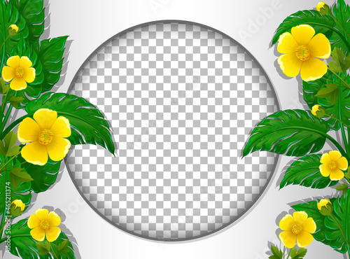 Round frame transparent with yellow flowers and leaves template