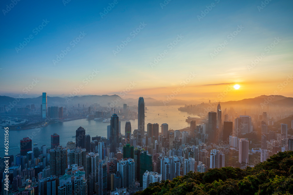 Victoria Harbor View from the Peak at Sunrise, Hong Kong