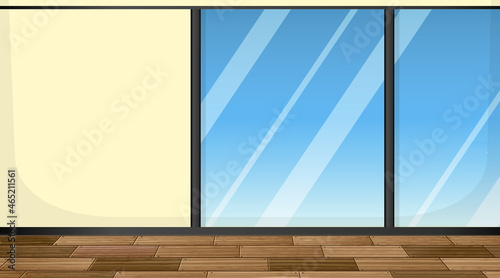 Empty room with parquet floor and sliding patio door