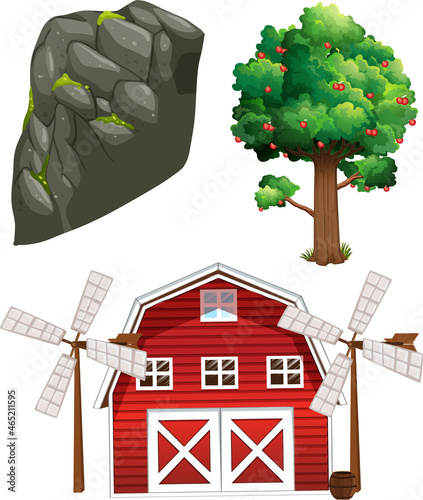 Farm element set isolated on white background