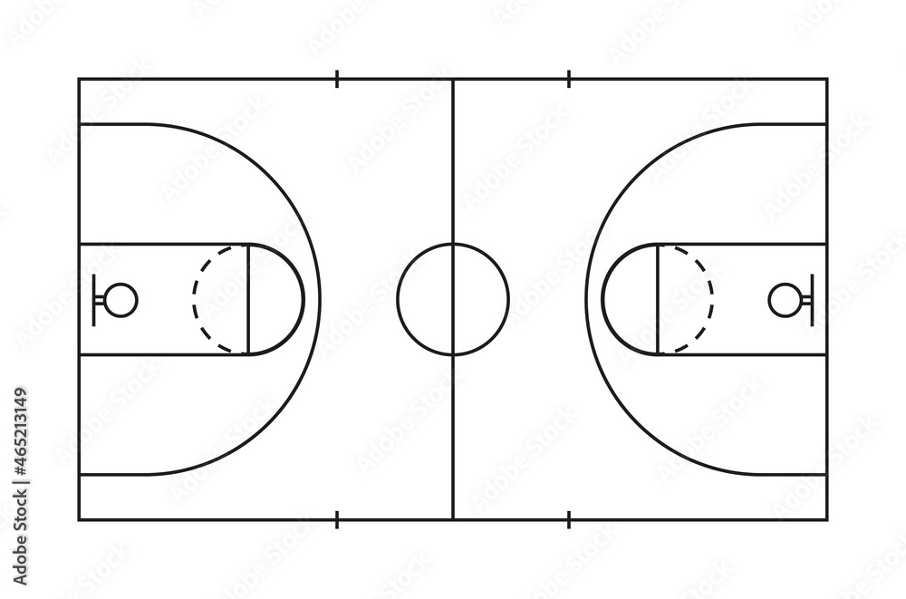 Lapangan Basket Lapangan Halaman Fiba Infografis Horisontal Ilustrasi