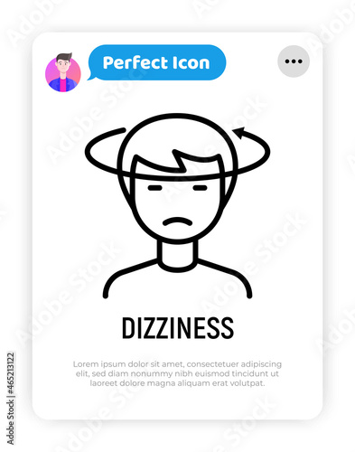 Human with dizziness thin line icon. Modern vector illustration of disorientation.