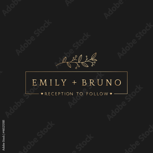 Wedding invitation golden badge vector with groom and bride’s names elegant style