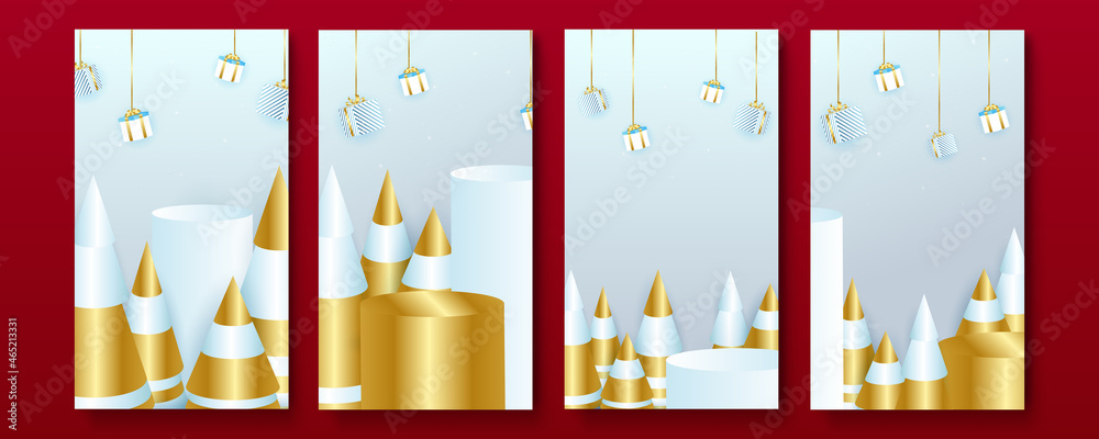 Christmas story social media template with 3d realistic tree, podium ...