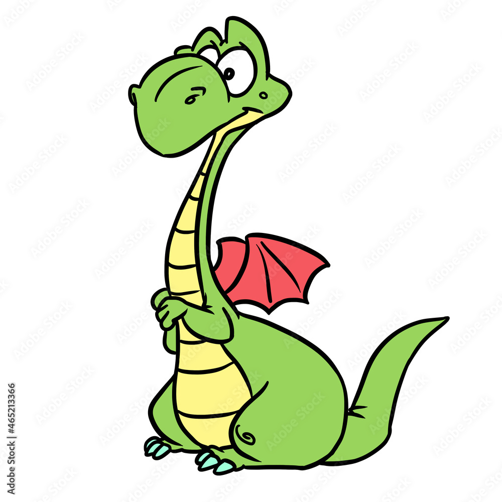 Fototapeta premium Green dragon fairy tale character illustration cartoon