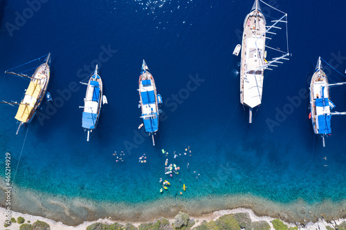 Group of sailboats in mediterranean coast.