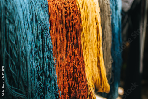 Full frame shot of colorful dyed yarn background. Colourful of dyed silk cotton from the natural colour.