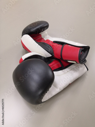 sport boxing gloves lie in the ring