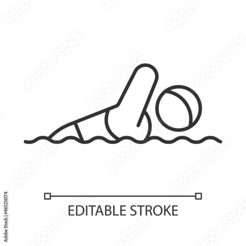 Adaptive swimming linear icon. Aquatics competition sport. Sportsman with physical disability. Thin line customizable illustration. Contour symbol. Vector isolated outline drawing. Editable stroke