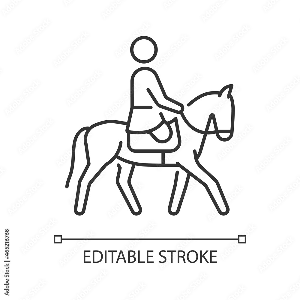 Equestrian linear icon. Horseback riding. Horse racing contest. Athlete with physical disability. Thin line customizable illustration. Contour symbol. Vector isolated outline drawing. Editable stroke Equestrian linear icon. Horseback riding. Horse racing contest. Athlete with physical disability. Thin line customizable illustration. Contour symbol. Vector isolated outline drawing. Editable stroke