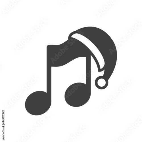 Canción de navidad. Logotipo con nota musical con sombrero de Papá Noel en color gris