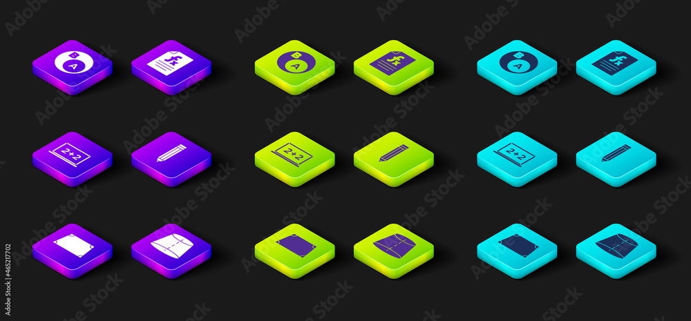 Set Acute trapezoid shape, Geometric figure, Chalkboard, Pencil, Function mathematical symbol and Subsets, math, is subset of icon. Vector Set Acute trapezoid shape, Geometric figure, Chalkboard, Pencil, Function mathematical symbol and Subsets, math, is subset of icon. Vector