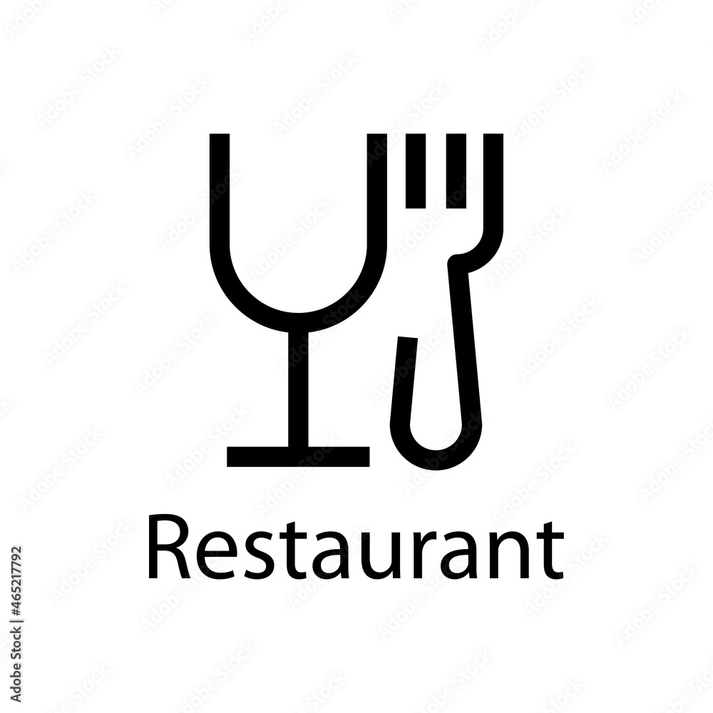 Banner con texto Restaurant con silueta de copa de vino y tenedor con líneas en color negro Banner con texto Restaurant con silueta de copa de vino y tenedor con líneas en color negro