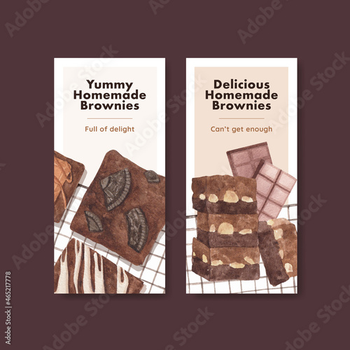 Flyer template with homemade brownie concept,watercolor style