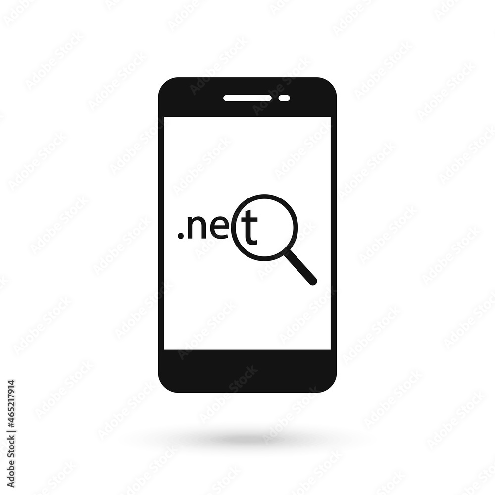 Mobile phone flat design icon with Domain search sign.