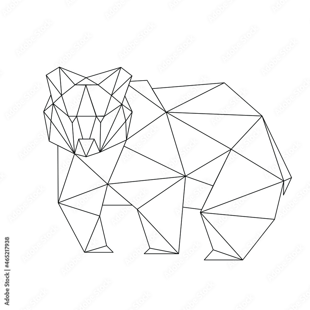 Obraz premium Vector polygonal origami black and white geometric bear, isolated on white background