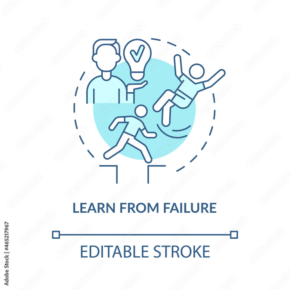 Learn from failure blue concept icon. Happiness mindset abstract idea thin line illustration. Mistakes as motivation to self development. Vector isolated outline color drawing. Editable stroke