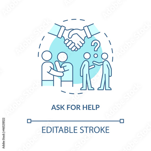 Ask for help blue concept icon. Happiness mindset strategy abstract idea thin line illustration. Importance of collaboration and support. Vector isolated outline color drawing. Editable stroke