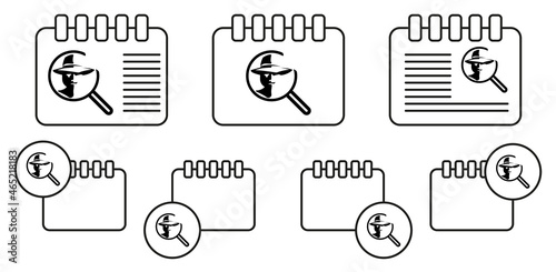 Detective search black and white vector icon in calender set illustration for ui and ux, website or mobile application