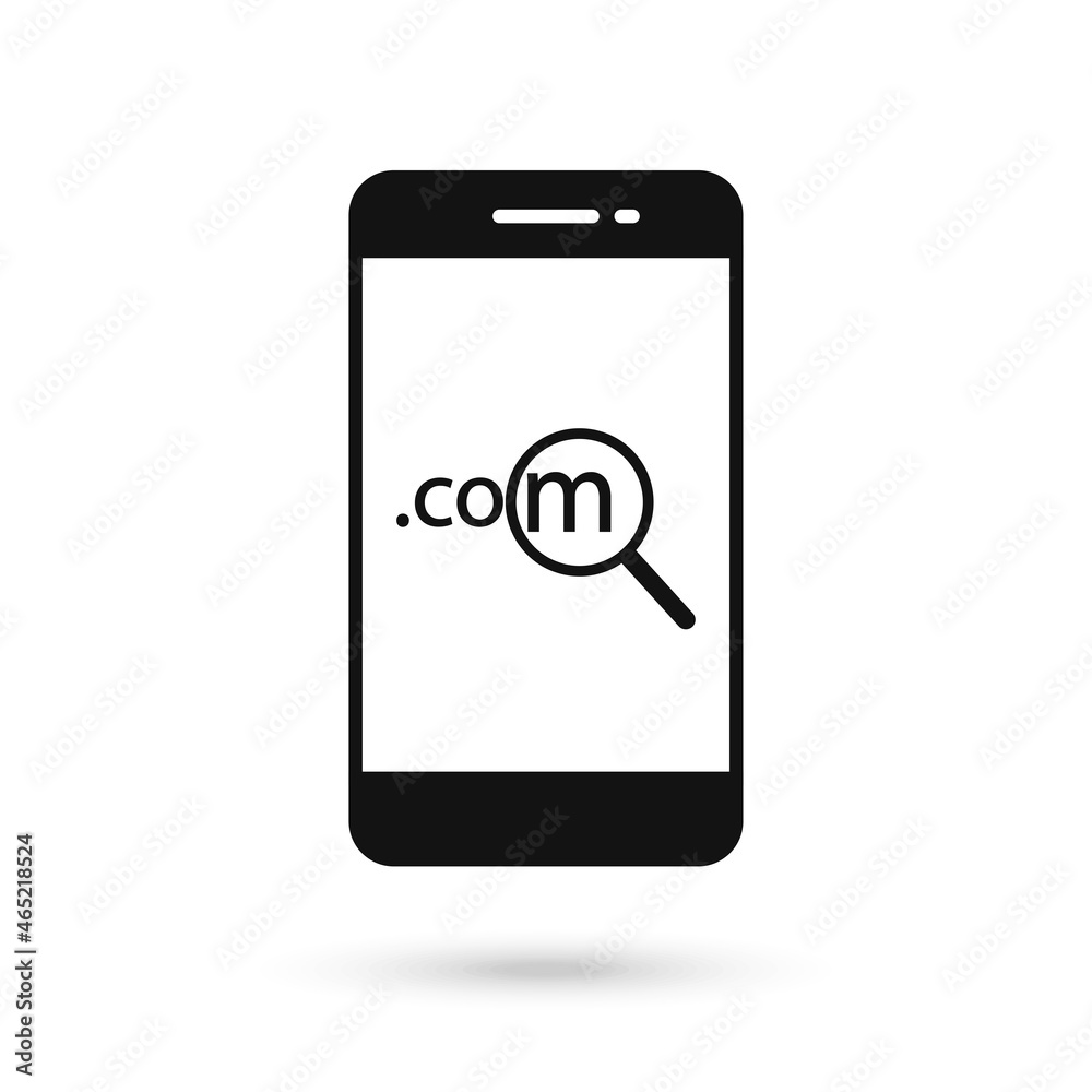 Mobile phone flat design icon with Dot com sign.