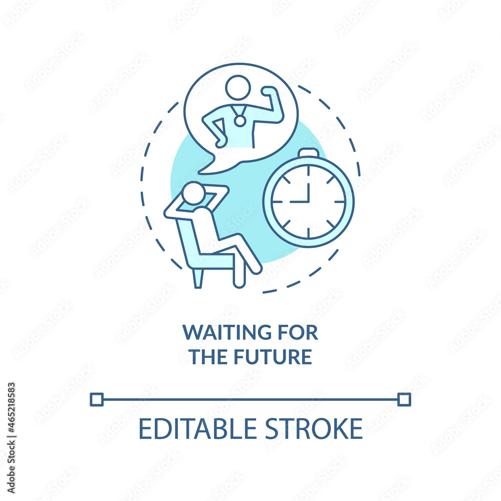 Waiting for future blue concept icon. Unhappy mindset abstract idea thin line illustration. Wait for tomorrow to change life. Happiness obstacle. Vector isolated outline color drawing. Editable stroke