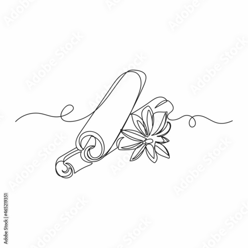 Vector continuous one single line drawing icon of cinnamon anise in silhouette on a white background. Linear stylized.