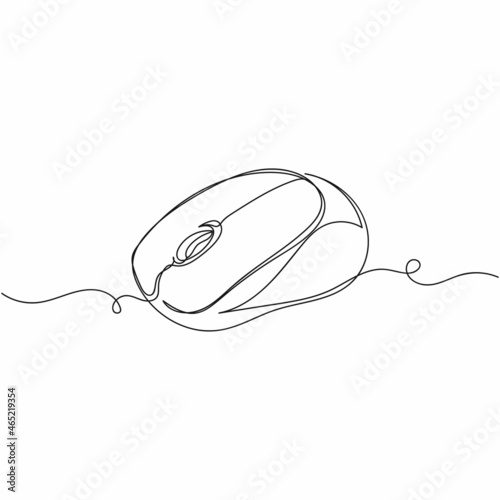 Vector continuous one single line drawing icon of computer mouse in silhouette on a white background. Linear stylized.