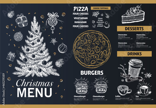 Christmas menu template, Hand drawn illustration.