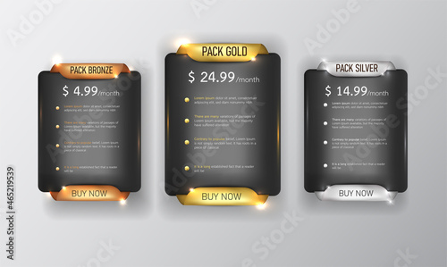 Button web price table pack on background color black 4