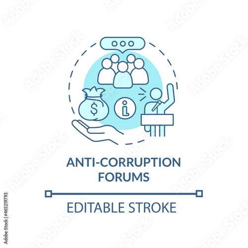 Anti corruption forums blue concept icon. Economics literacy abstract idea thin line illustration. Stop systemic corruption conference. Vector isolated outline color drawing. Editable stroke