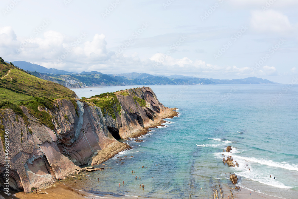 Panoramic view of Zumaia beach, Basque Country, Spain