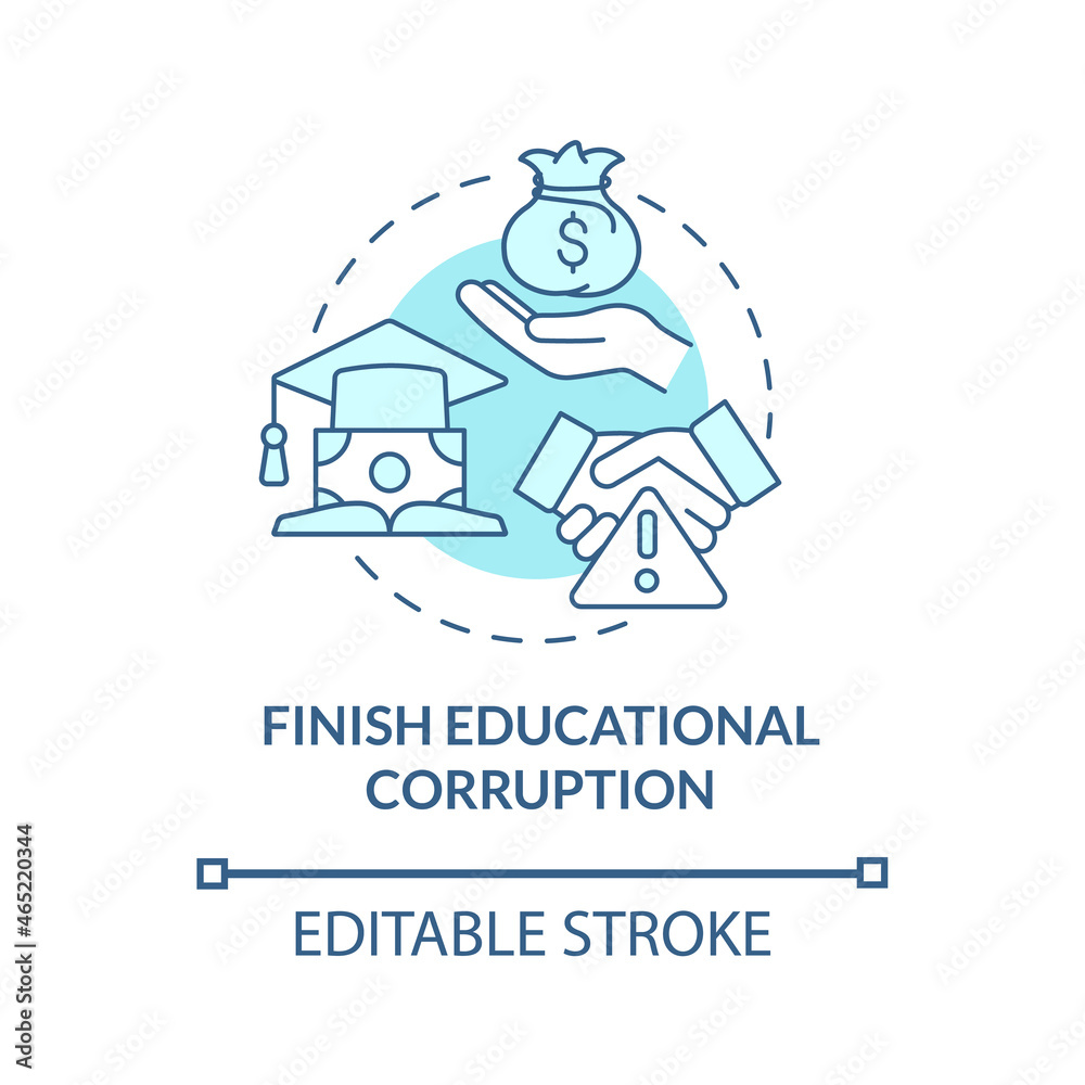 Finish educational corruption blue concept icon. Systemic violations abstract idea thin line illustration. Cheating on entrance examination. Vector isolated outline color drawing. Editable stroke Finish educational corruption blue concept icon. Systemic violations abstract idea thin line illustration. Cheating on entrance examination. Vector isolated outline color drawing. Editable stroke
