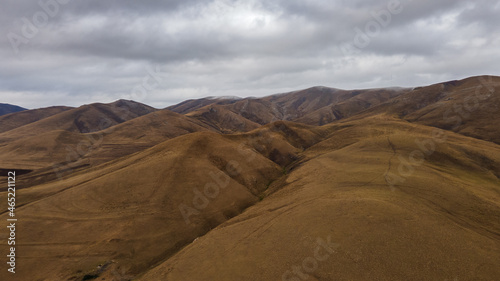 Autumn Landscape of Hills with Golden Dried Grass in Armenia, Aerial View