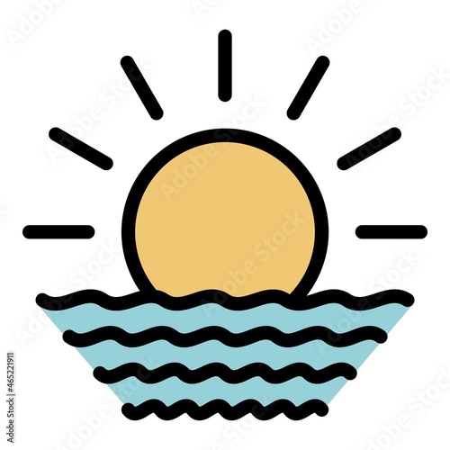 Ocean sunrise icon. Outline ocean sunrise vector icon color flat isolated