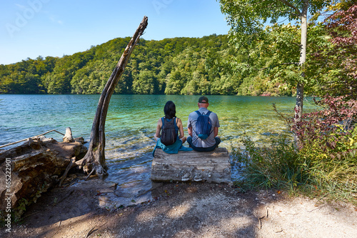 Plitvice Lakes National Park - Couple doing yoga photo