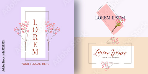 Abstract logo design with beautiful floral frame. Vector logo for a business, skin care products, spa, cosmetics, etc.