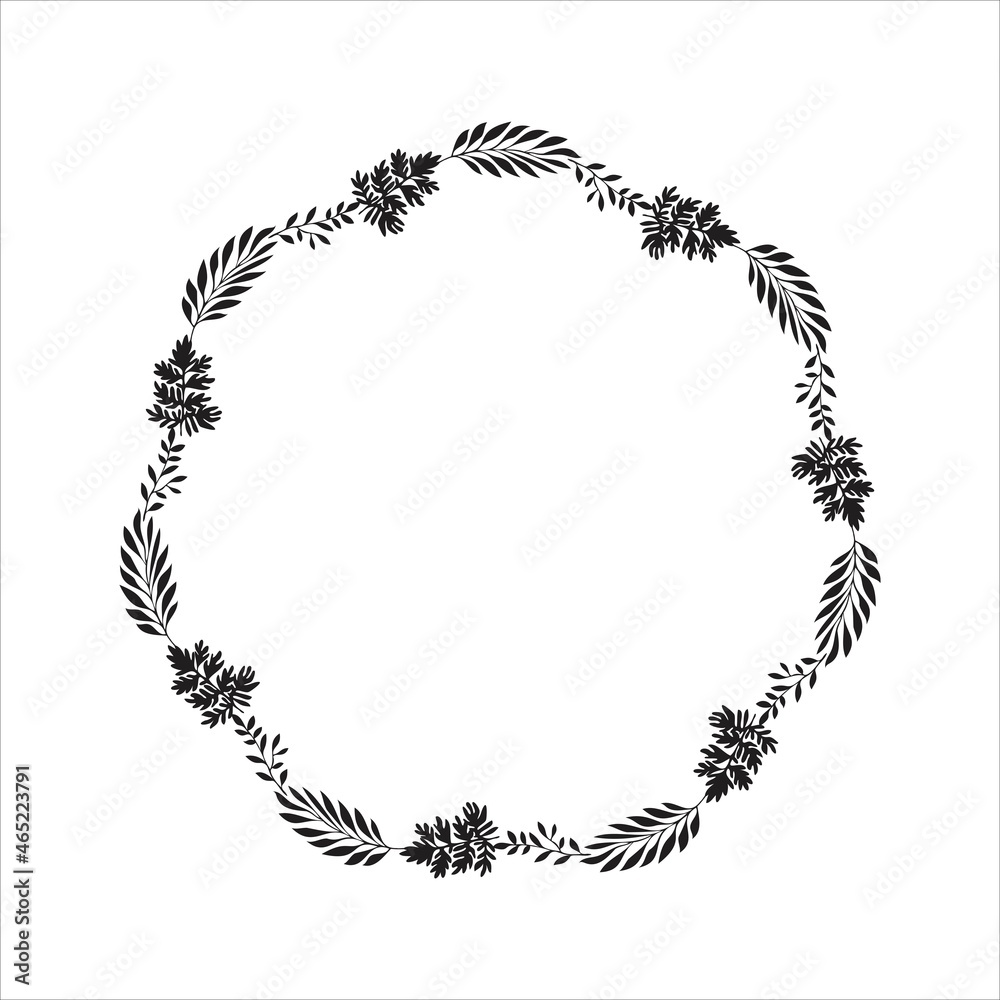 Hand drawn vector round frame. Floral wreath with leaves, berries, branches Decorative elements for design. Ink, vintage and rustic styles. Hand drawn vector round frame. Floral wreath with leaves, berries, branches Decorative elements for design. Ink, vintage and rustic styles.