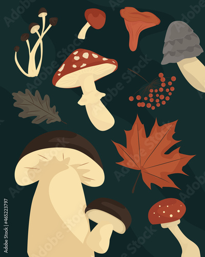 modern autumn pattern with mushrooms