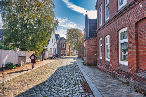 Old streets in Husum wadden sea city, Germany photo