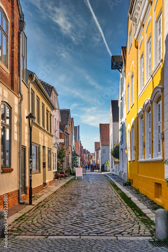 Old streets in Husum wadden sea city, Germany