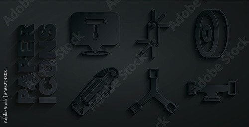 Set Skateboard Y-tool, ball bearing, deck, wheel, Tool allen keys and icon. Vector