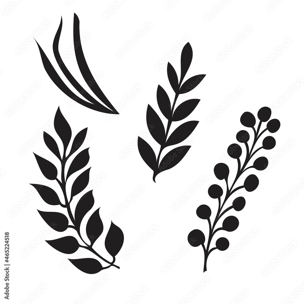 hand drawn tree branches with leaves set hand drawn tree branches with leaves set