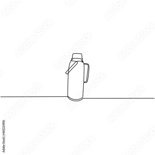 Continuous line drawing of thermos icon, object one line, simple sign, single line art, vector illustration