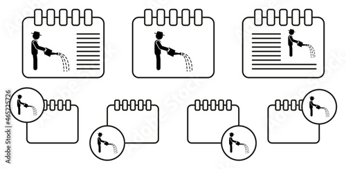Man watering can vector icon in calender set illustration for ui and ux, website or mobile application