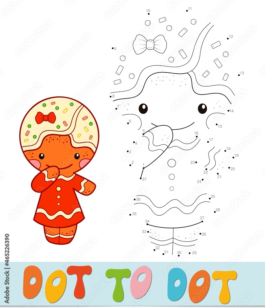 Dot to dot Christmas puzzle. Connect dots game. Gingerbread man  illustration