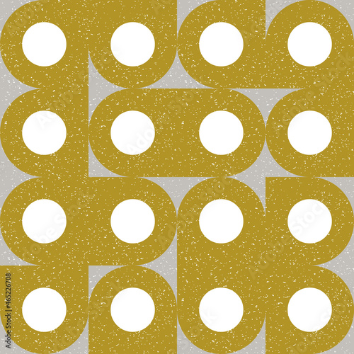 Modern vector abstract seamless geometric pattern with semicircles and circles in retro scandinavian style. Pastel colored simple shapes with separate worn out texture.