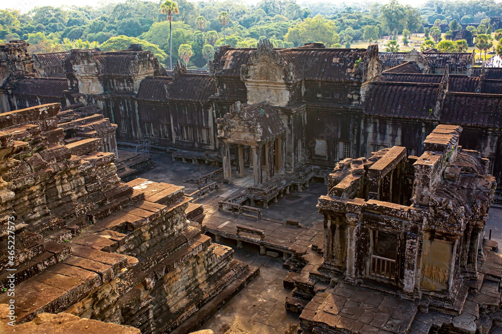 The ancient city of Angkor Wat in Cambodia. Towers of the temple of the ...